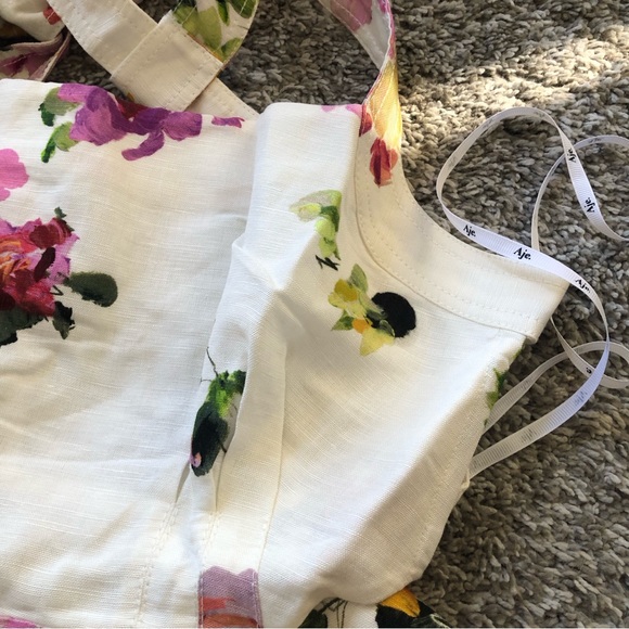 NEW BEST AJE Clara Linen Floral Mini Dress White Pink Blush Spring Back Bow - Picture 6 of 13